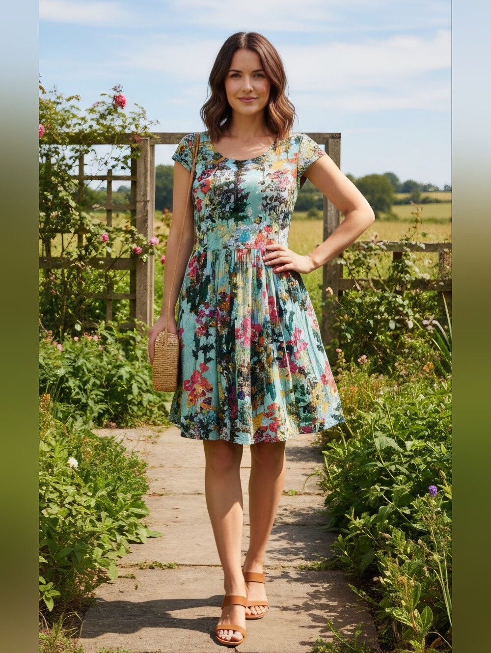 EUC Peruvian Connection XS Floral Fit Flare Dress Knit A-Line Knee